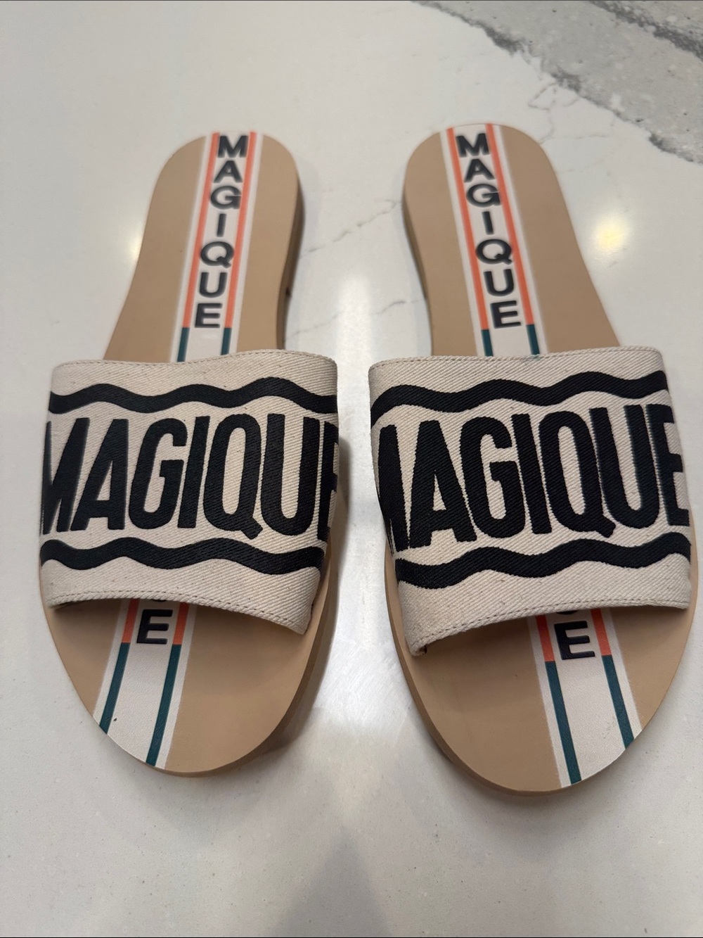 Hotel Magique for Anthropologie Canvas Logo Slide Sandals NWT SzEU39